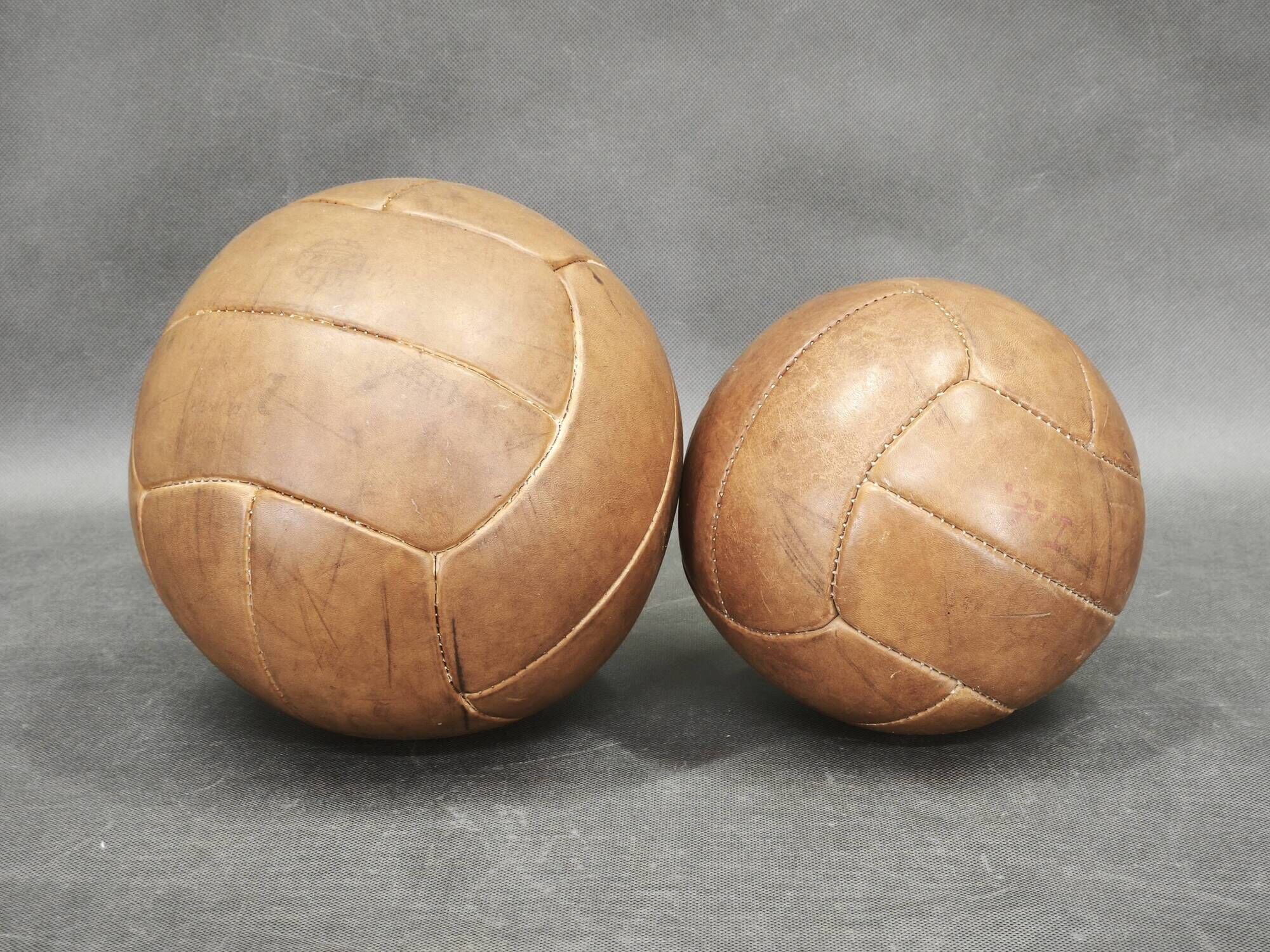 Pair of 1950s Czechoslovak Vintage Leather Medicine Balls