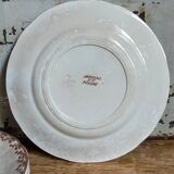 Sept assiettes à dessert terre de fer aux oiseaux f.f.Pexonne fin XIX ème