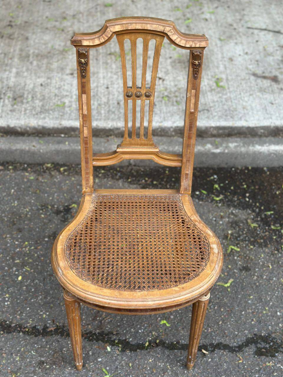 Louis XVI lyre chair, solid wood, caned.