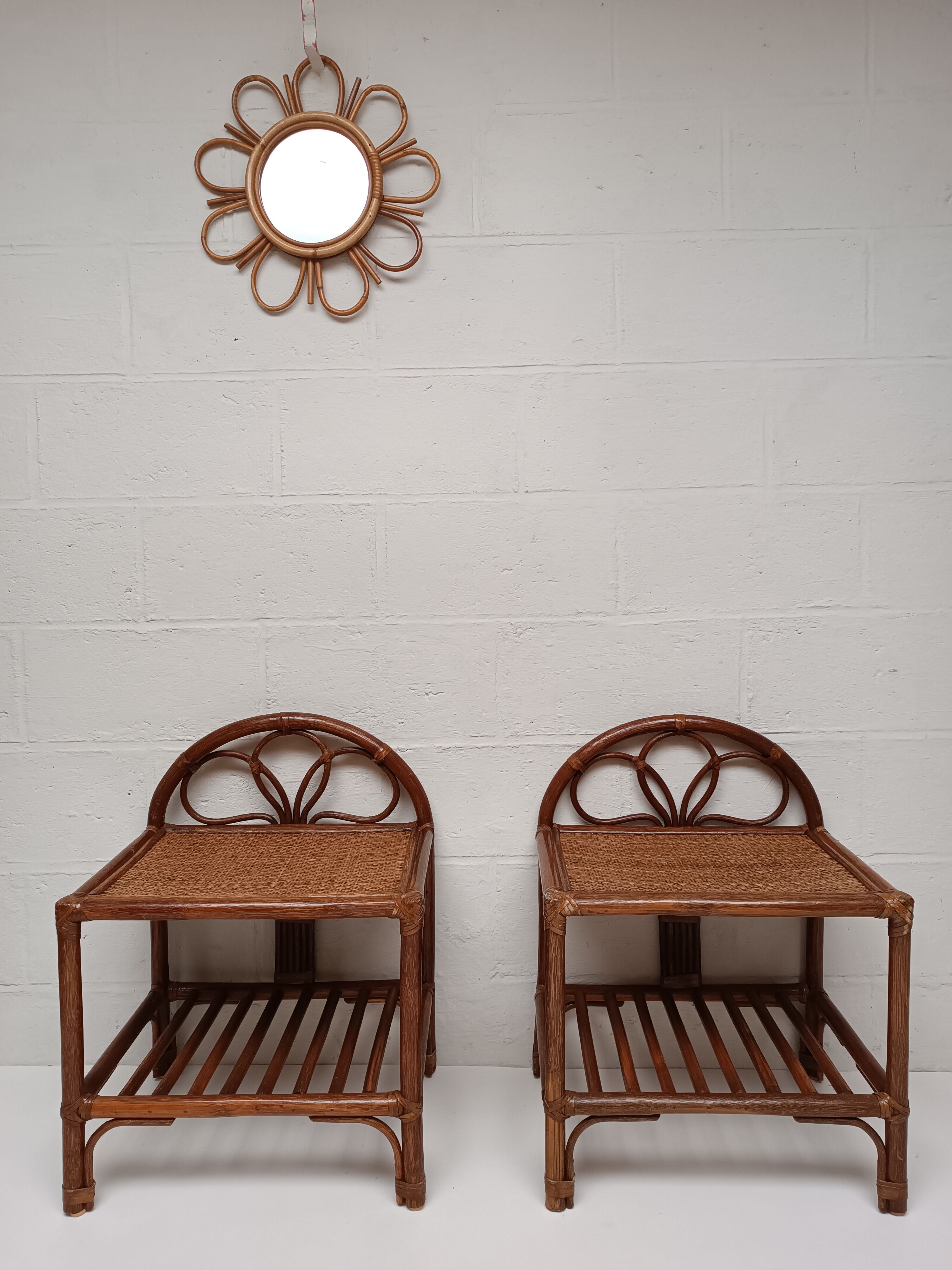 Paire de chevets rotin vintage