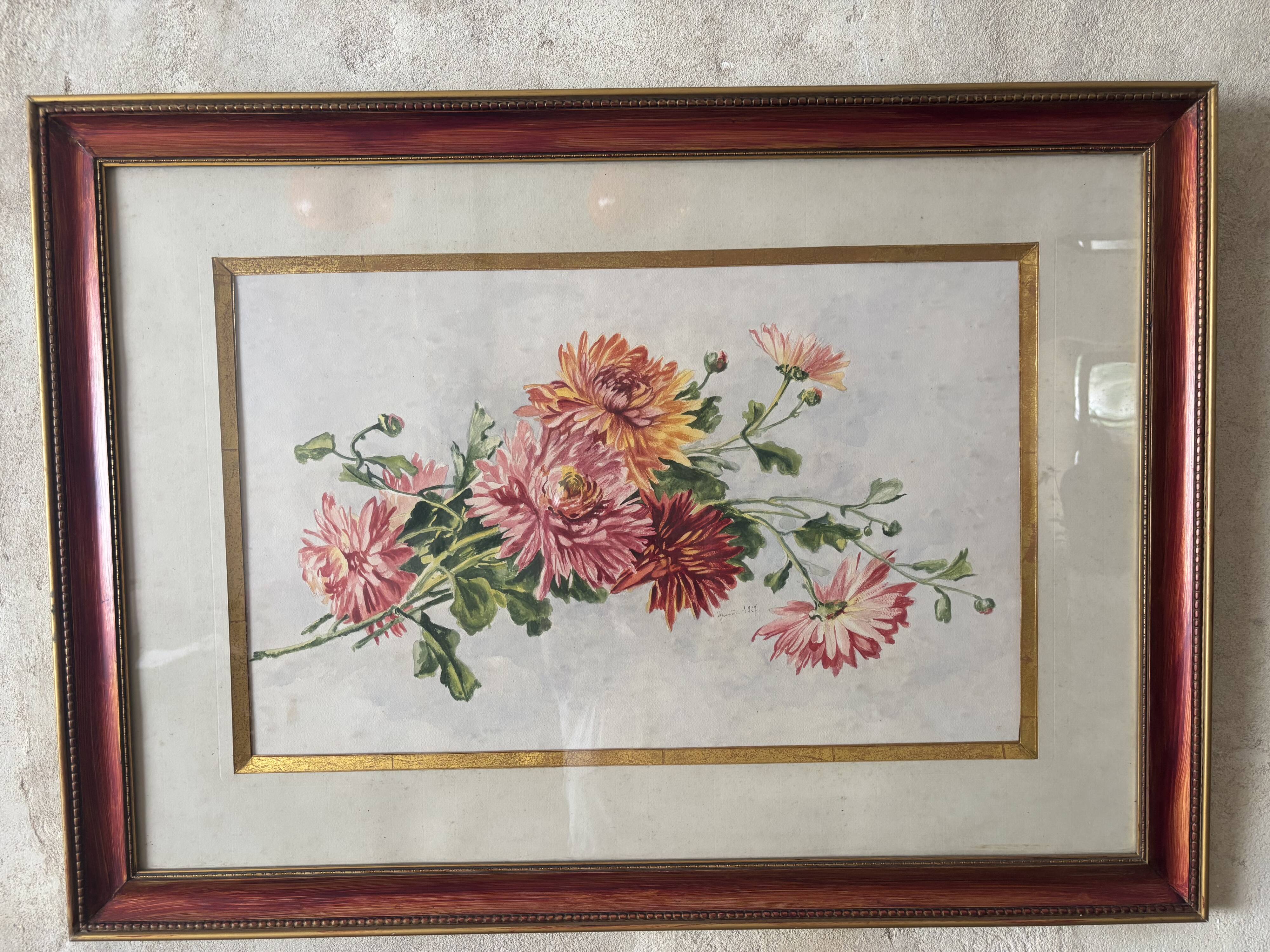 Paire de gouaches Bouquets de fleurs