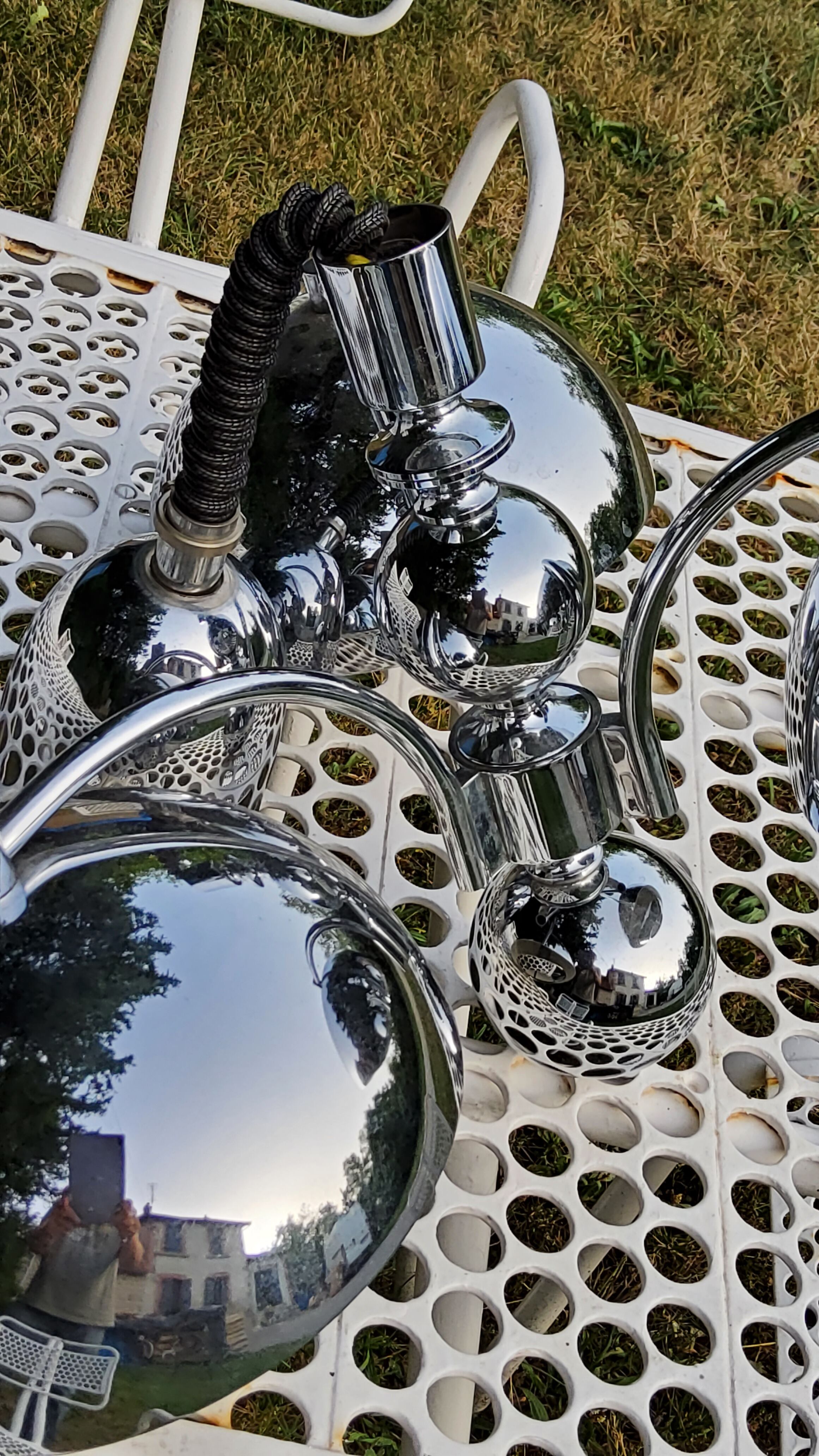 Italian design chandelier in chrome metal 3 lights Rolly 1973