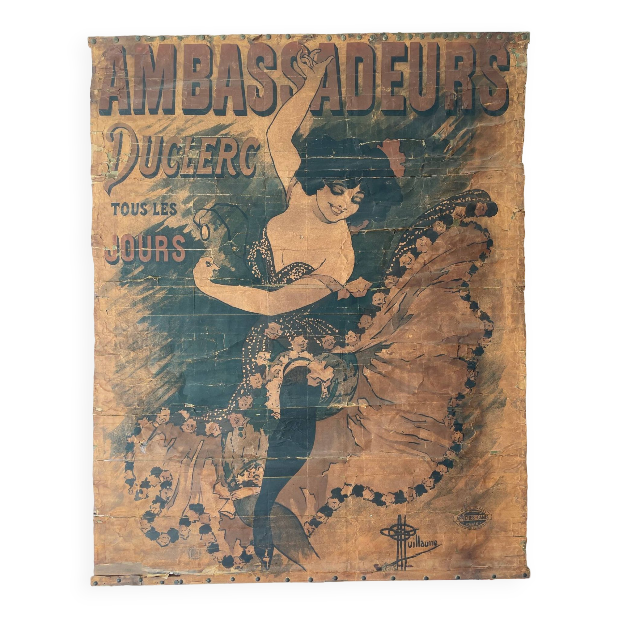Affiche ancienne des années 1890 par Guillaume. Affiches - Camis Paris. Ambassadeurs Duclerc tous les Jours