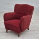 Années 1960, fauteuil relax danois, état d'origine, coton/laine rouge.