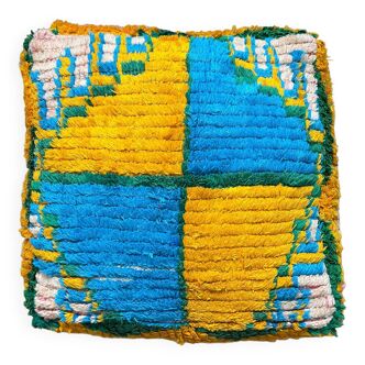 Pouf marocain berbère jaune et turquoise bohème
