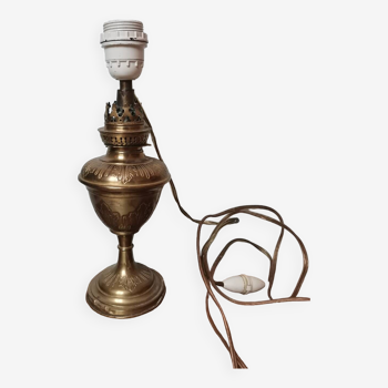 Vintage brass lamp base, old kerosene lamp, foliage pattern
