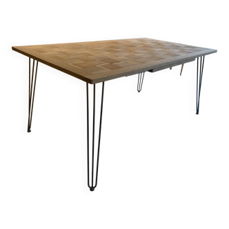 Solid oak table, marquetry top