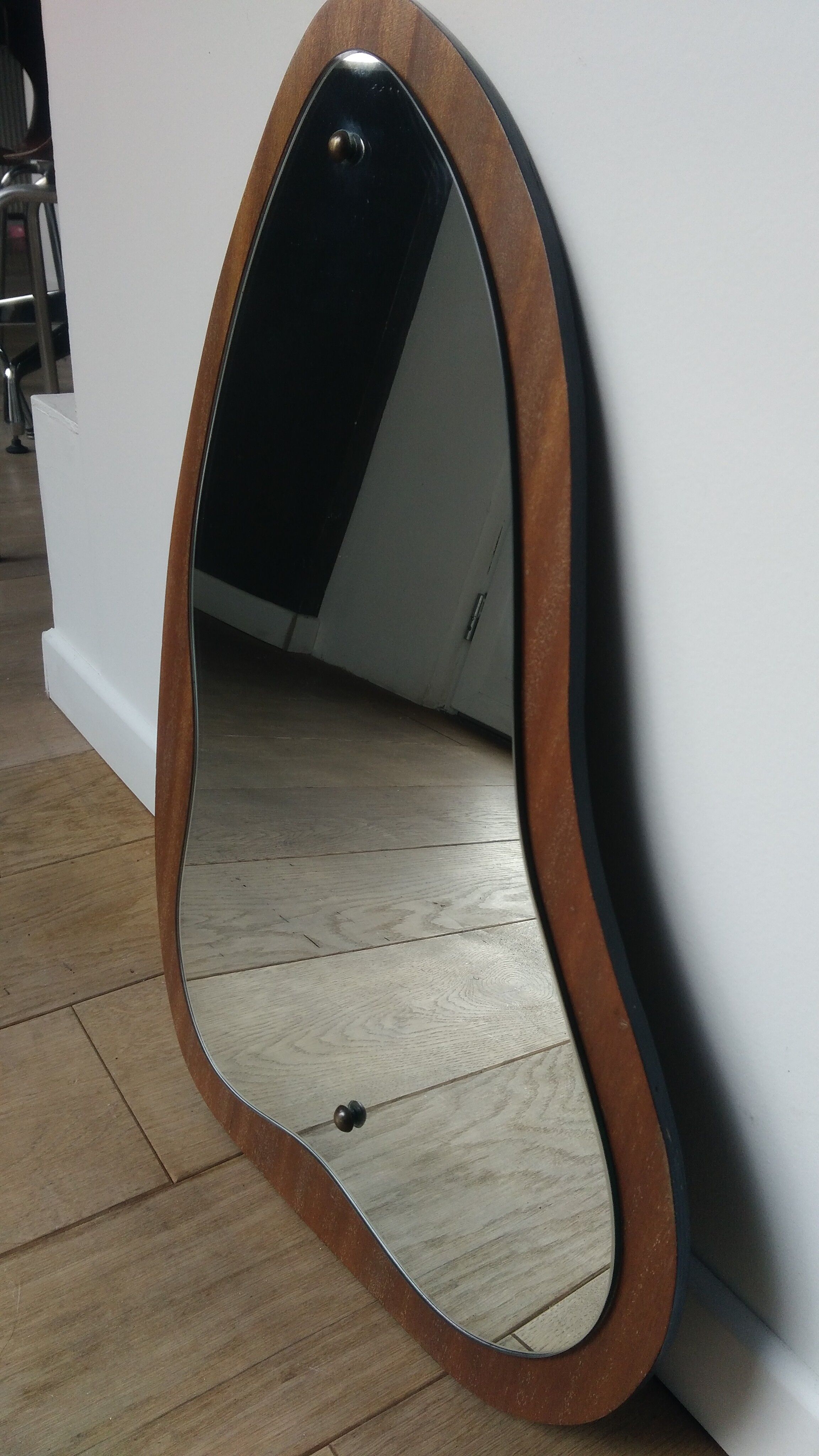 Mirror teak Scandinavian free form 59 x 35 cm