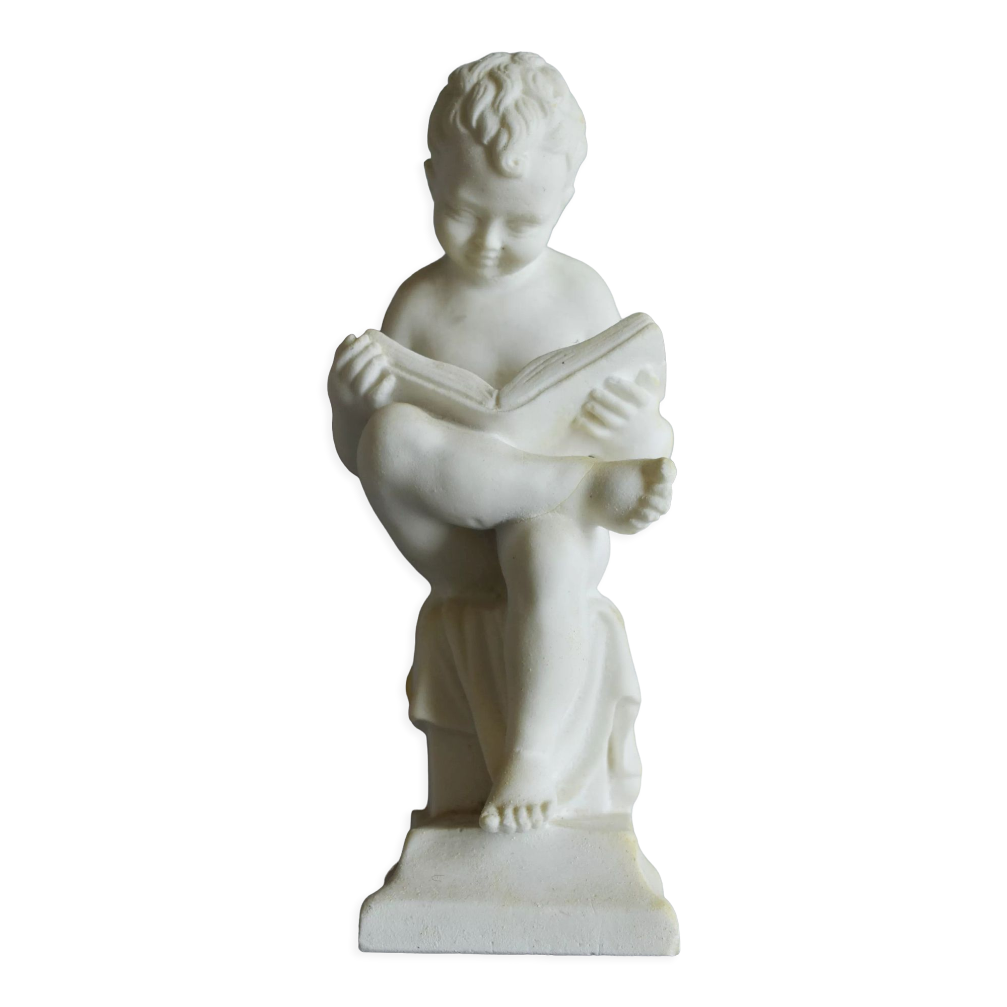 Charming Canova style children's statuette in marble powder (Italy)