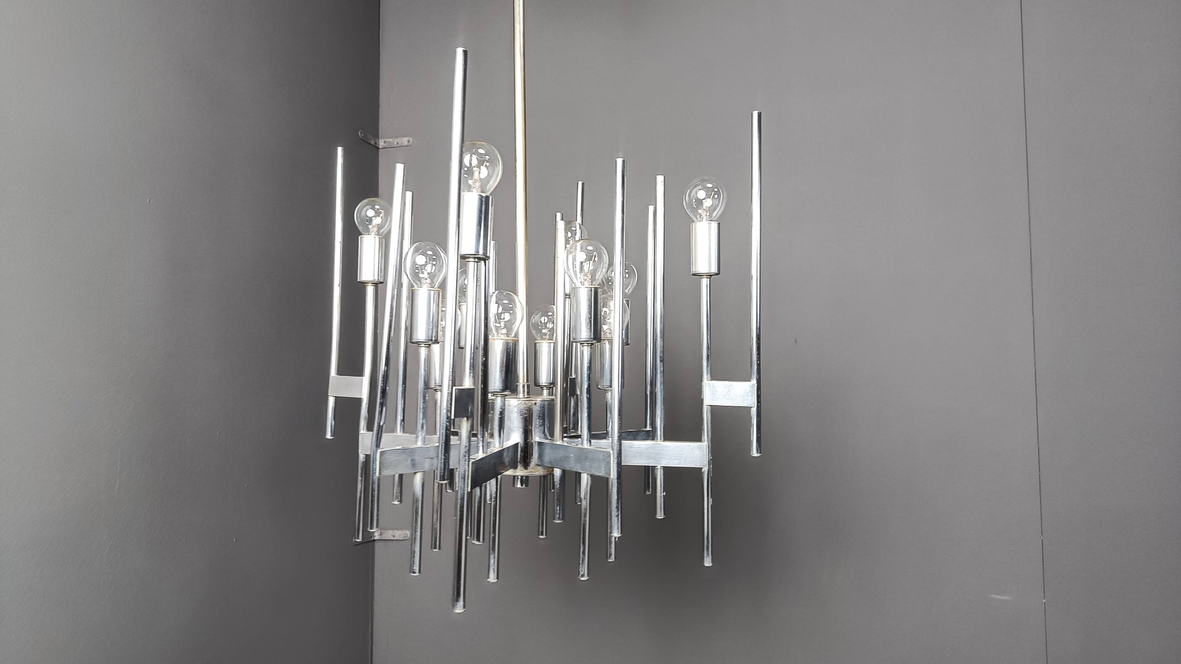 Vintage Sciolari chrome chandelier, 1970s