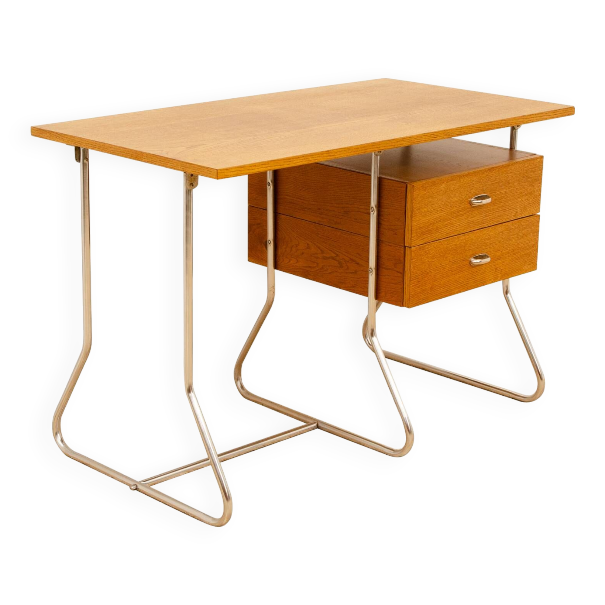 Bureau moderniste tchécoslovaque en chrome et bois, années 1950, Europe