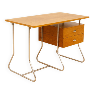 Czechoslovak modernist chrome and wood writing desk, 1950´s, Europe