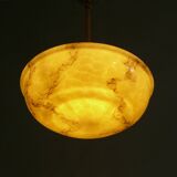 Suspension Art Déco, lampe suspendue avec abat-jour en verre beige et suspension chromée - vers 1930-1940