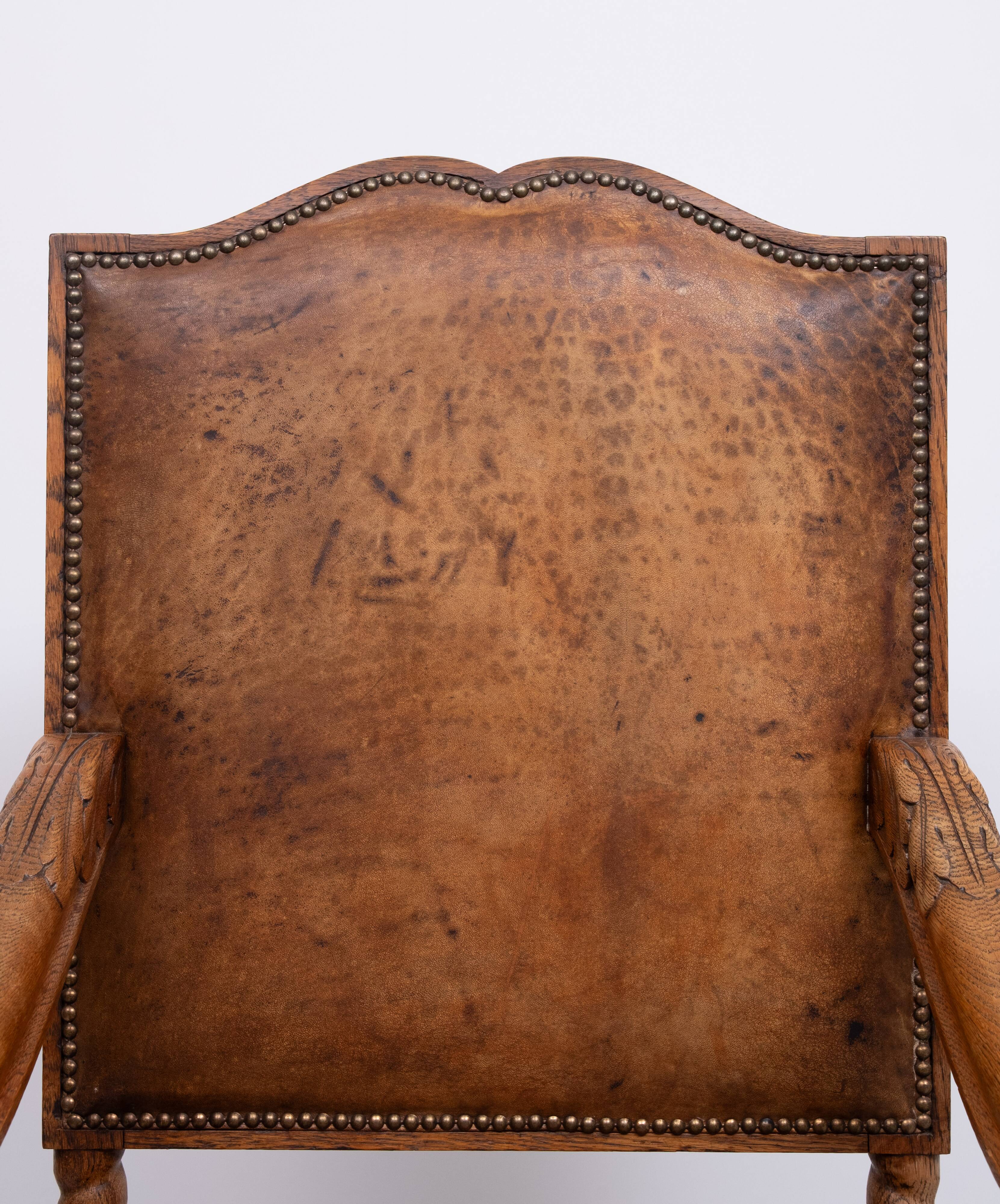 Dutch 19th Century Oak Baroque open Arm Chair