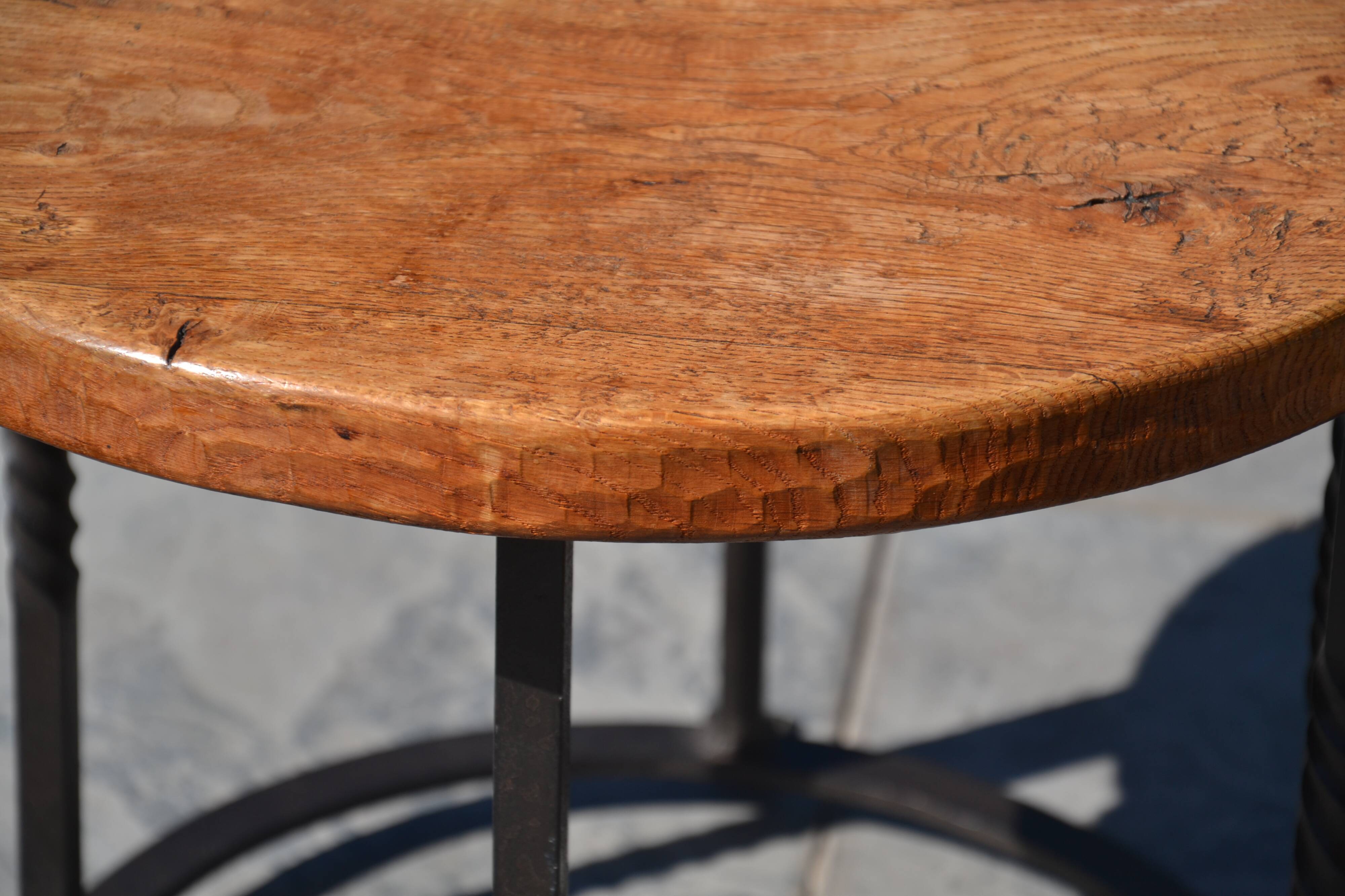 Unusual modular coffee table in oak and wrought iron.