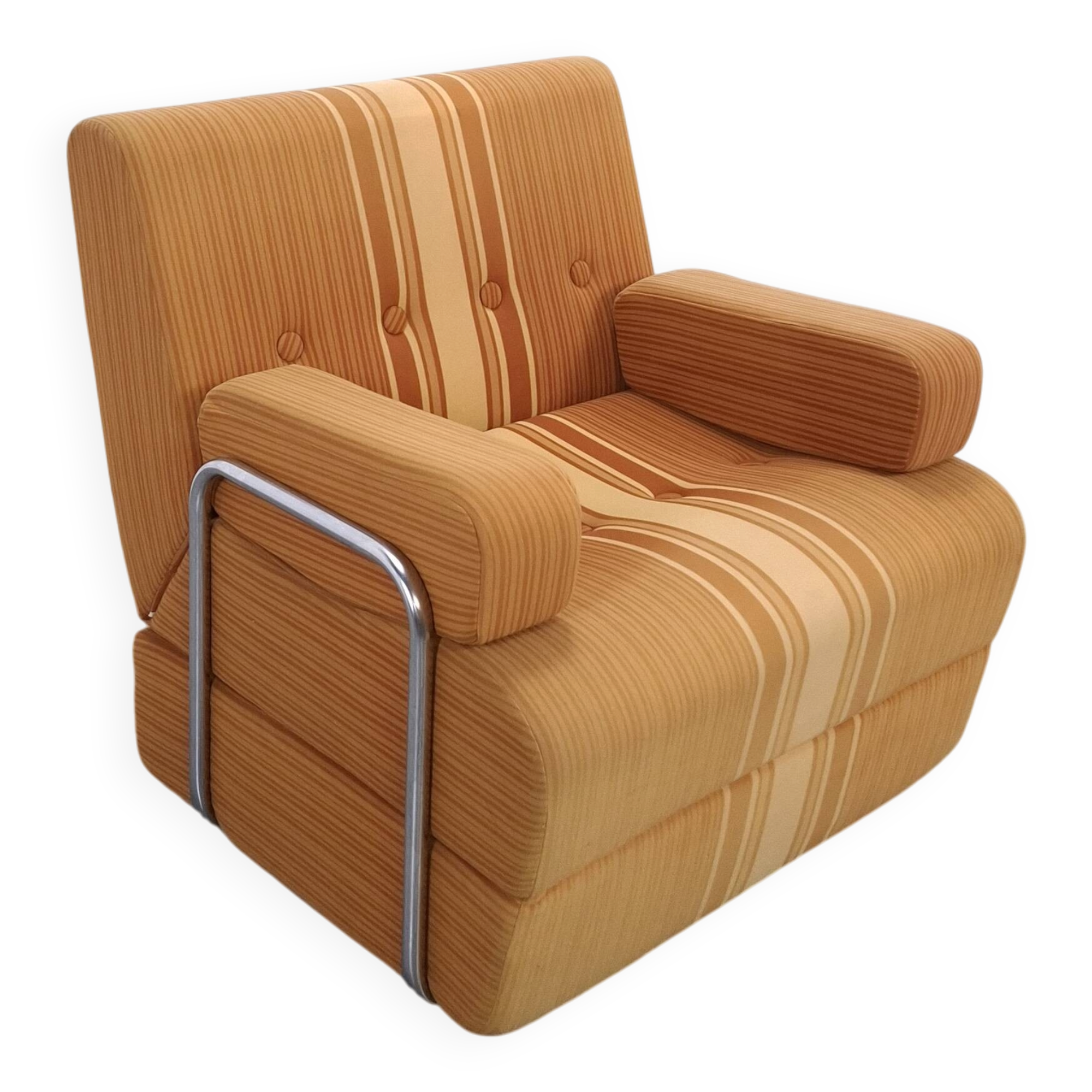 Vintage 1970s retractable lounge chair – Ochre yellow brown, sofa bed