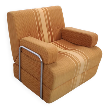 Vintage Jaren 70 uittrekbare lounge fauteuil – Okergeel bruin, slaapbank