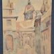 Ecole française XXème siècle "le vieux village et son église" aquarelle, circa 1935