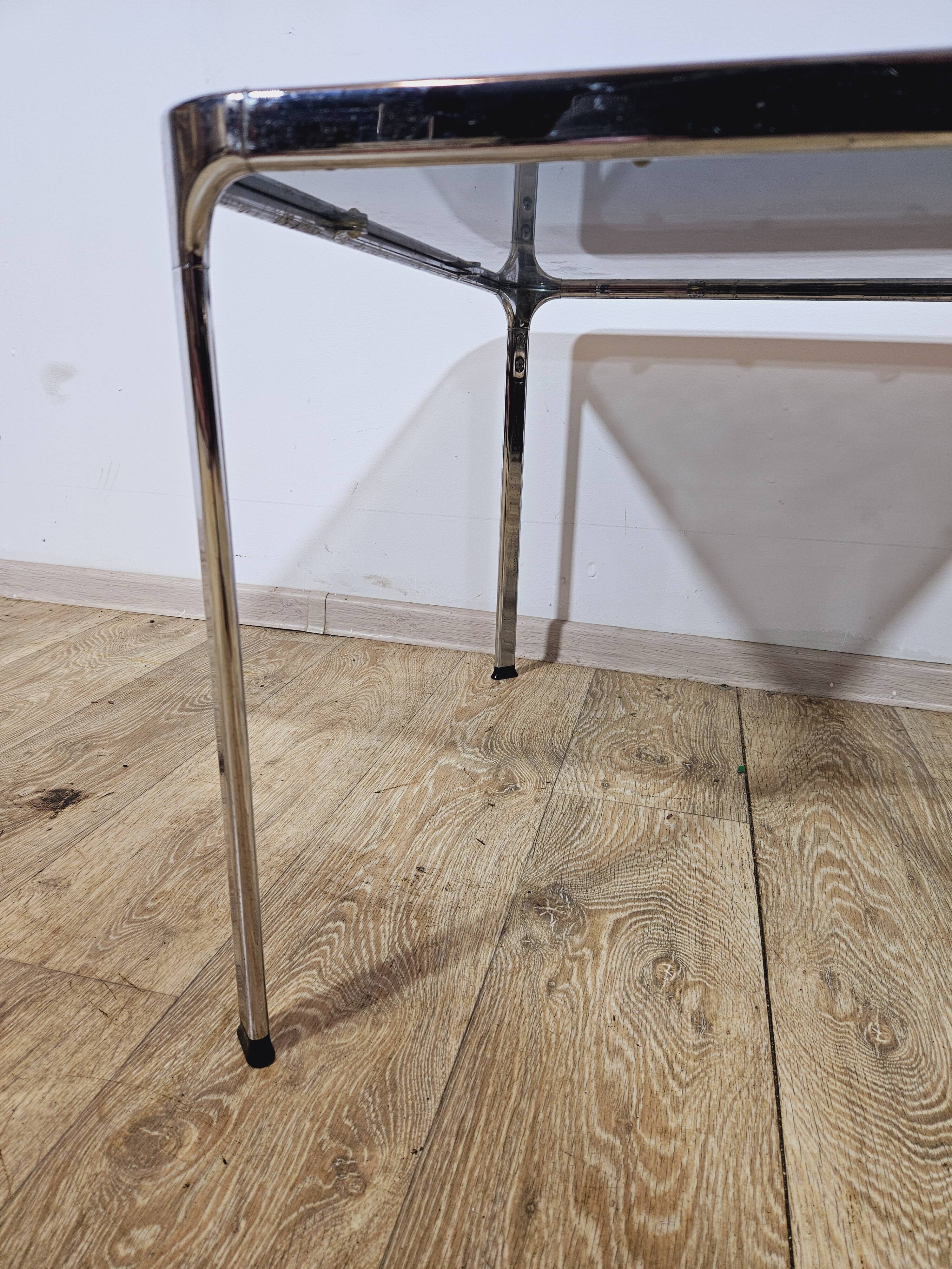 Mid-Century Modern Coffee Table – Chrome and Smoked Glass, Italy, 1970s.