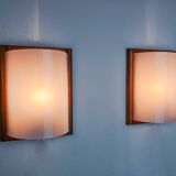Pair of pine and methacrylate wall lights, Spain 1980