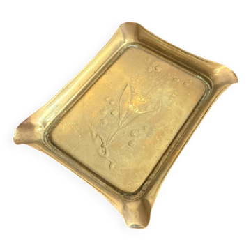 Antique Ashtray Catchall Art Nouveau Gilded Brass Flowers 20th Century