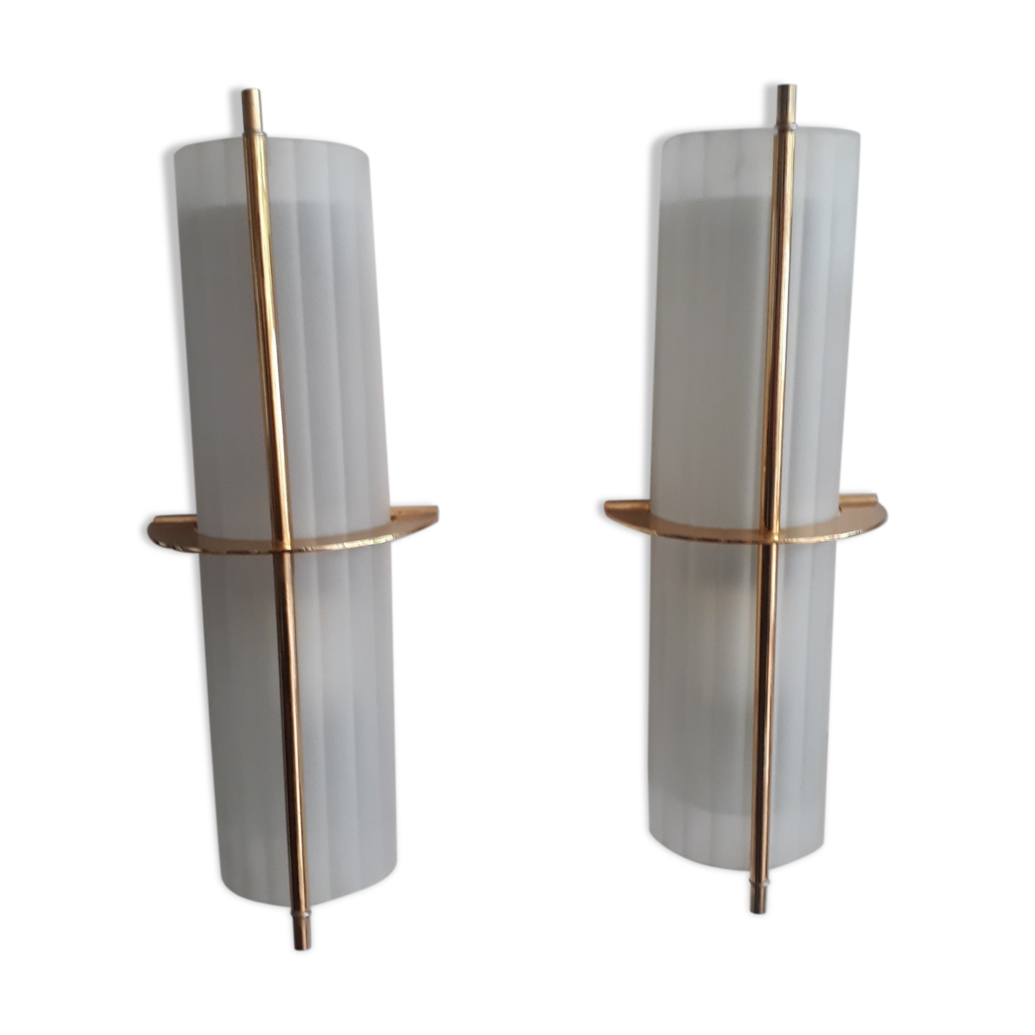 Pair of brass Arlus sconces and shortbread glass