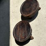 Small tripod stool low in dark brown upcycled teak