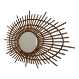 Miroir vintage 1960 soleil rotin style ORTF spirale - 80 x 62 cm