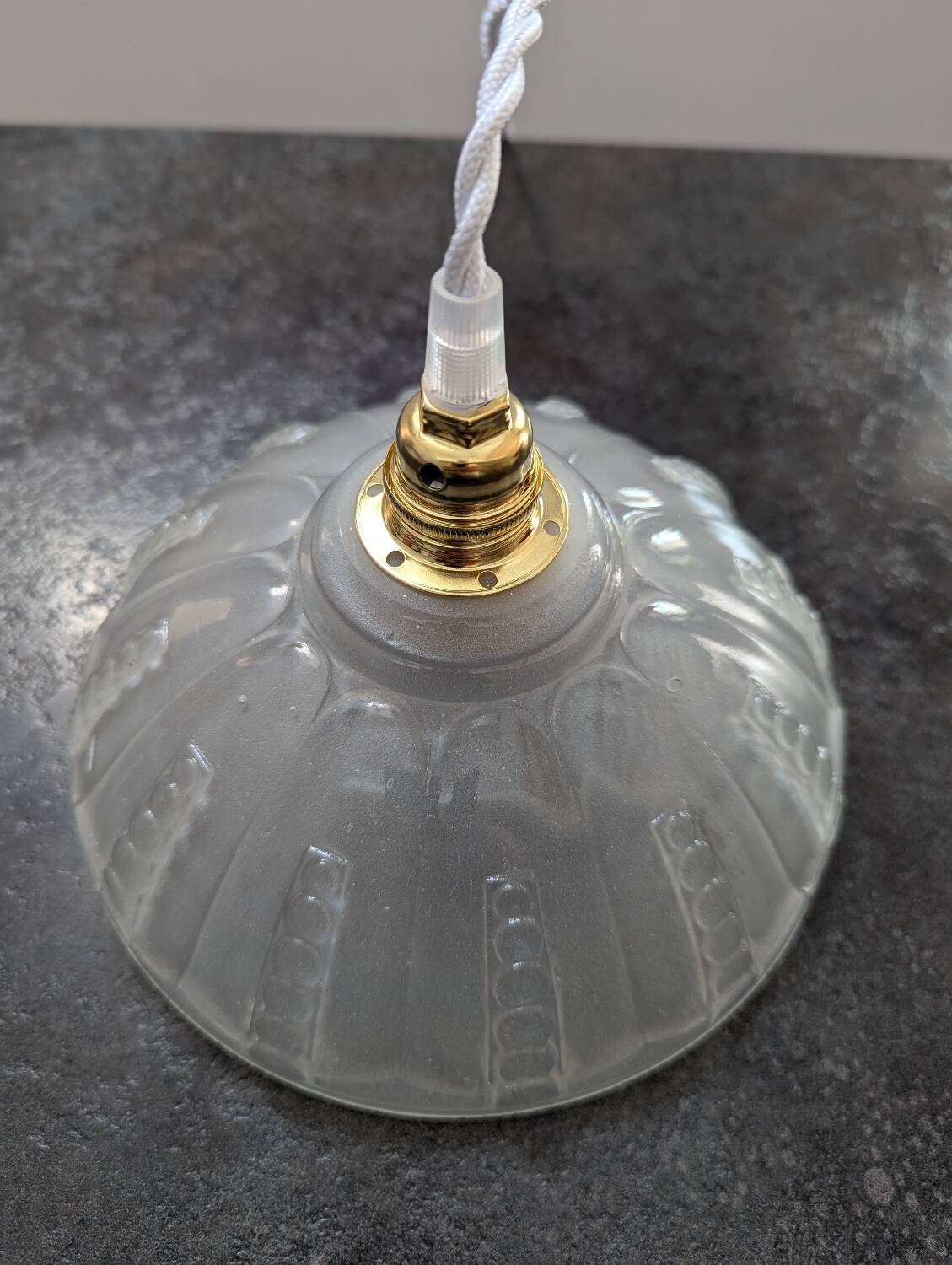 Antique opalescent pressed glass cup pendant lamp, art deco portable lamp