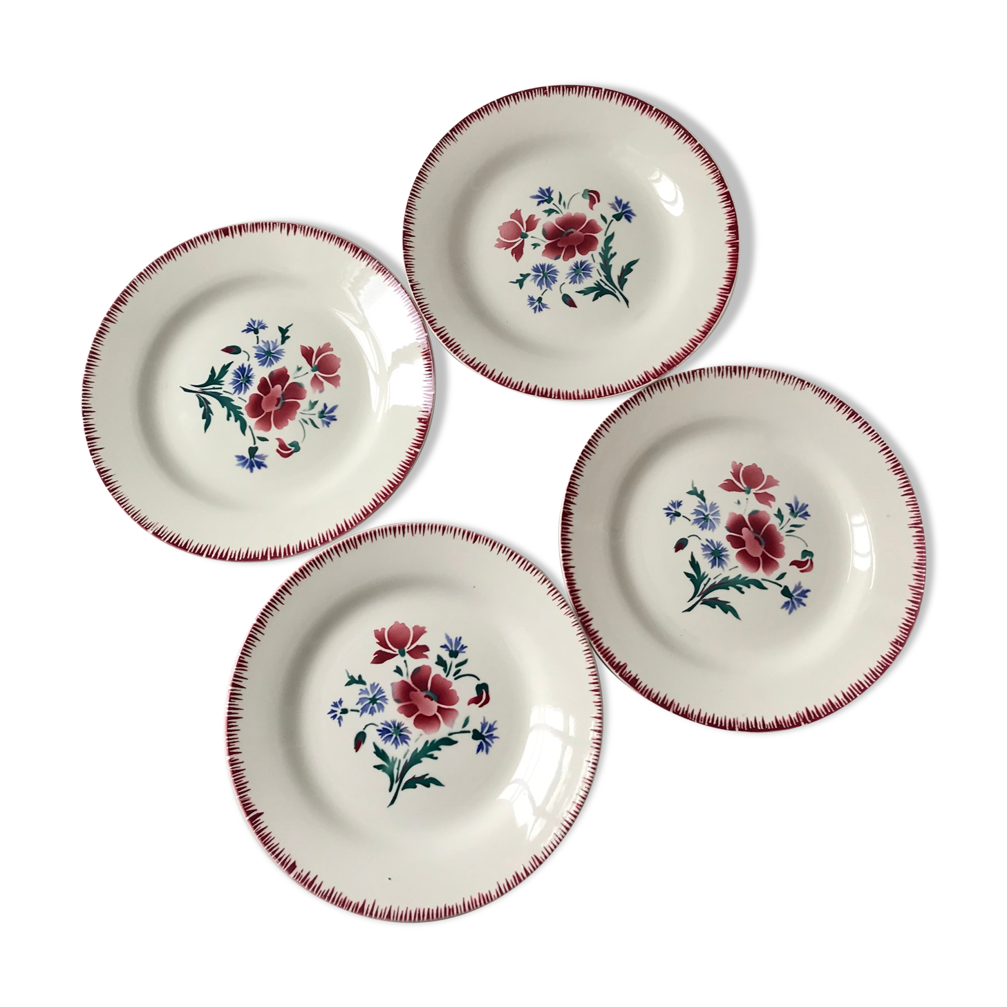Lot of 4 dessert plates Digoin Sarreguemines model Prairial