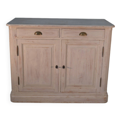 Buffet bas 2 portes patine blanche 1960's