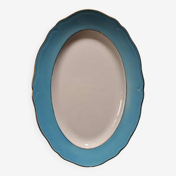 Oval dish in white and sky blue Badonviller earthenware