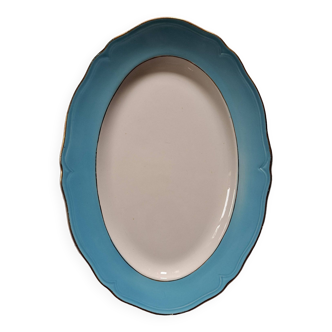 Oval dish in white and sky blue Badonviller earthenware