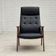 1970s, Danish armchair, black artificial leather, teak wood.