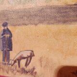 Oil painting on canvas Provence landscape Shepherd sheep signed Thiout