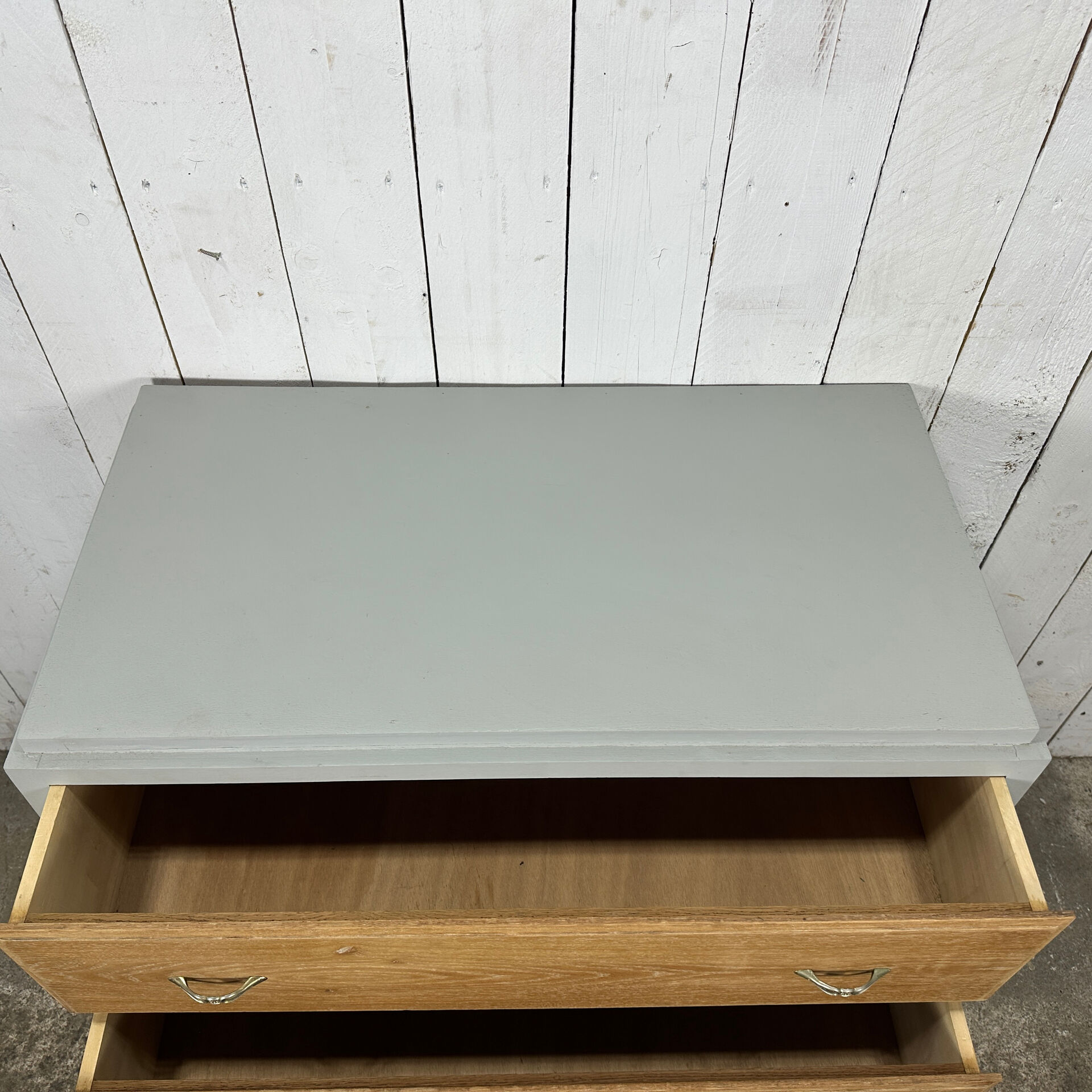 Vintage commode from the 50s-60s – cerused wood and grey
