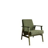 Scandinavian armchair in deep olive green, 1970s Boho style.