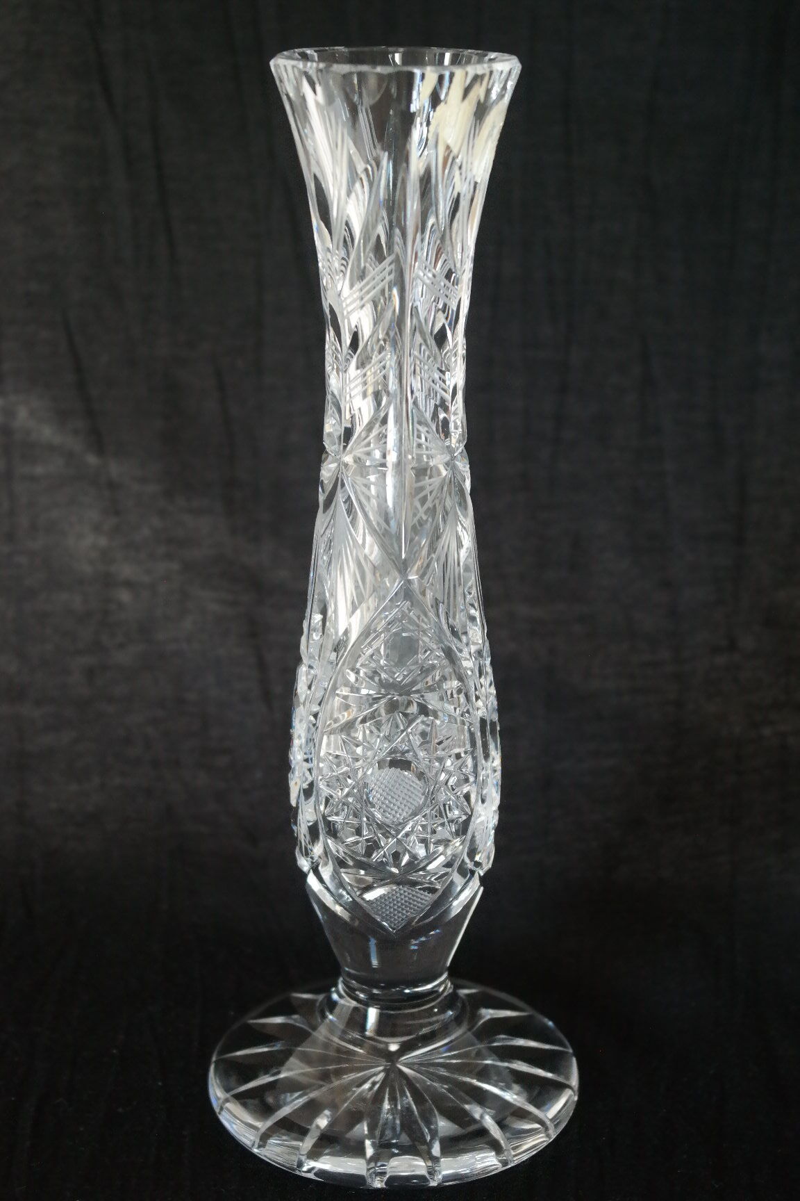 Bohemian crystal soliflore vase hand-cut