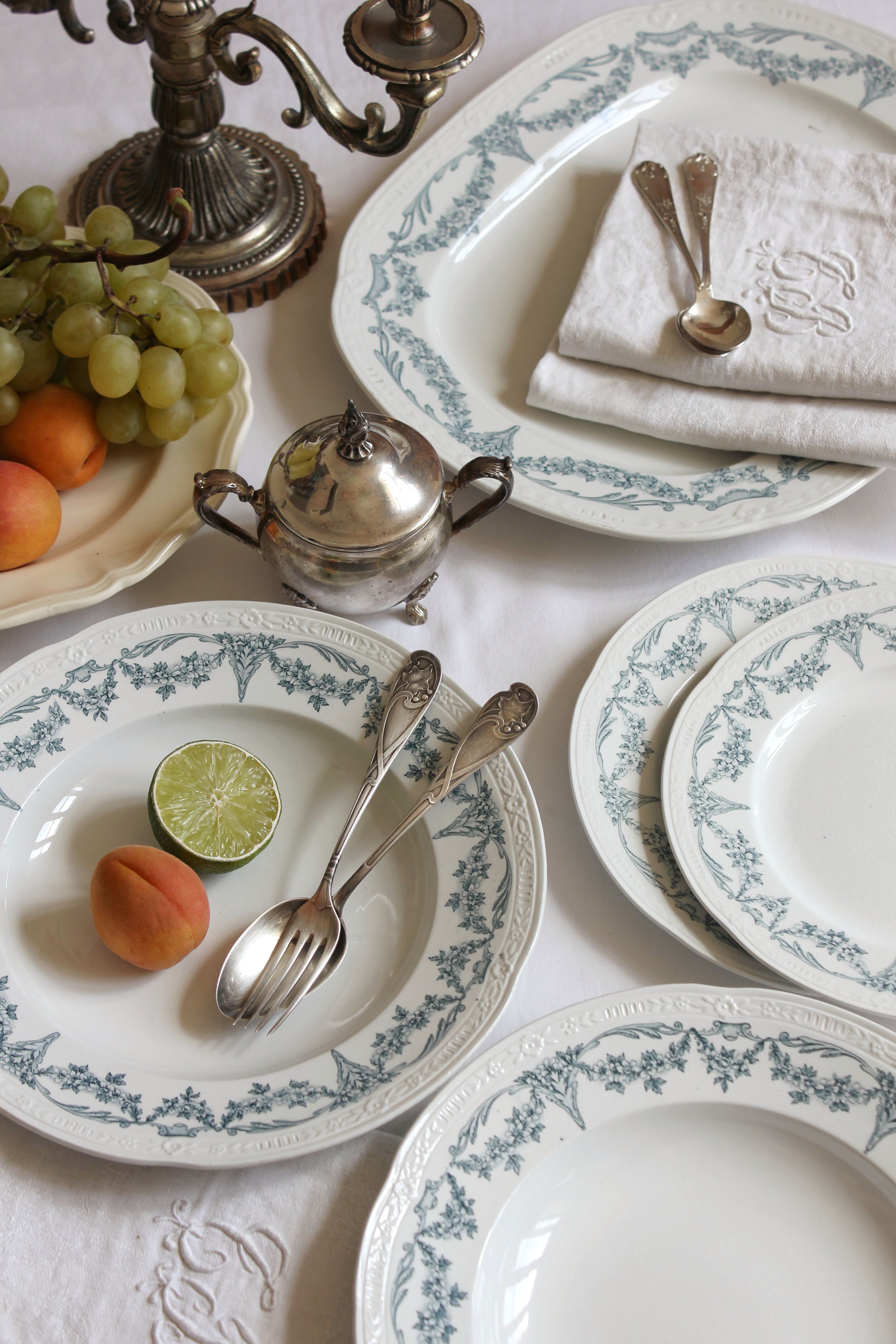 2 Louis XVI style ironstone dessert plates by U&C Sarreguemines