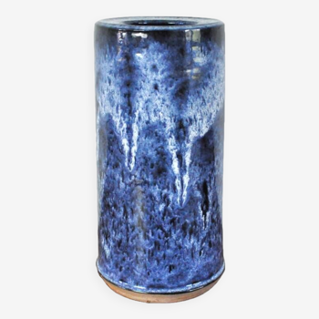 Vase en céramique émaillée bleue et blanche par Valholm Keramik, Danemark