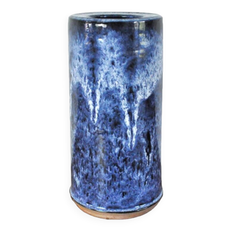 Vase en céramique émaillée bleue et blanche par Valholm Keramik, Danemark