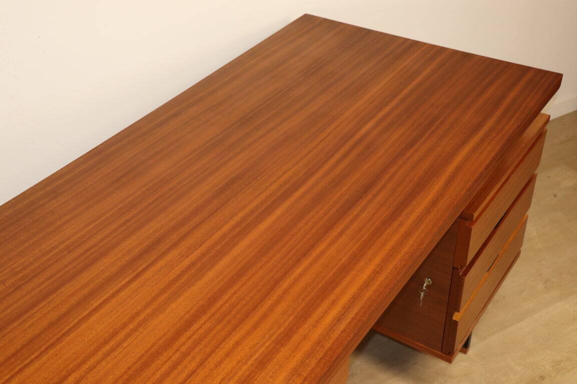 Vintage mahogany desk by Pierre Guariche edition Minvielle, 1960