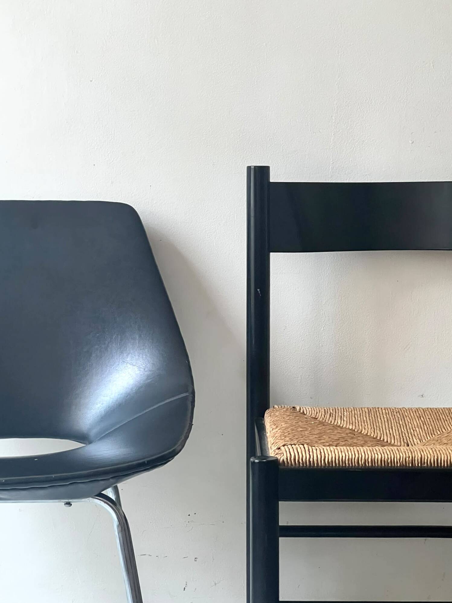 Modernist chair in wood and rope, France 1950