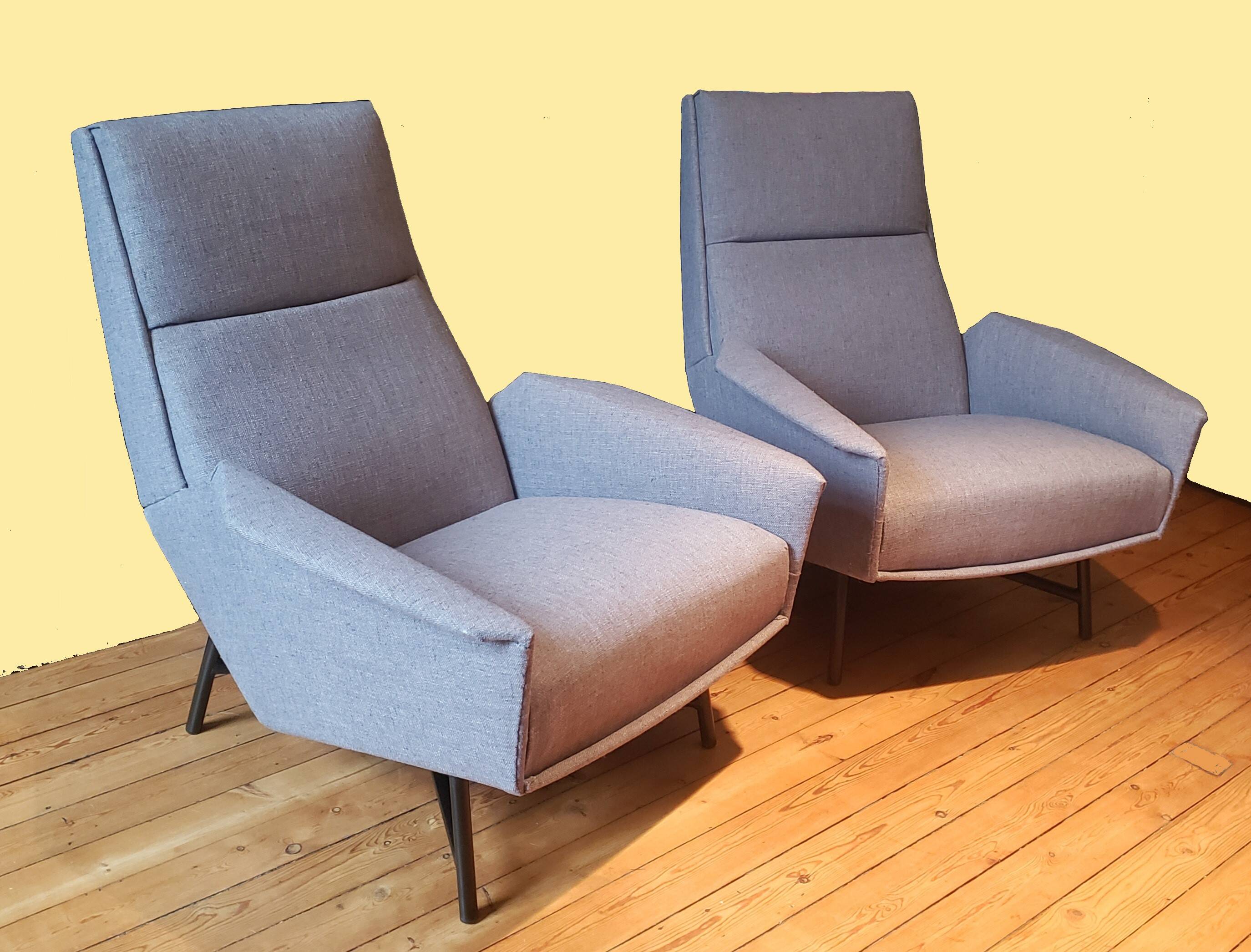 Pair of Guy Besnard armchairs, France 1960, new fabric