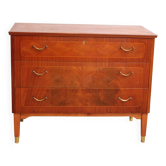 Vintage chest of drawers 3 drawers double handles and brass feet 1960s suede