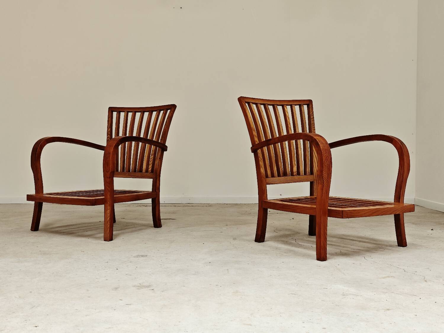 Pair of Krasna Jizba Art Deco solid wood armchairs