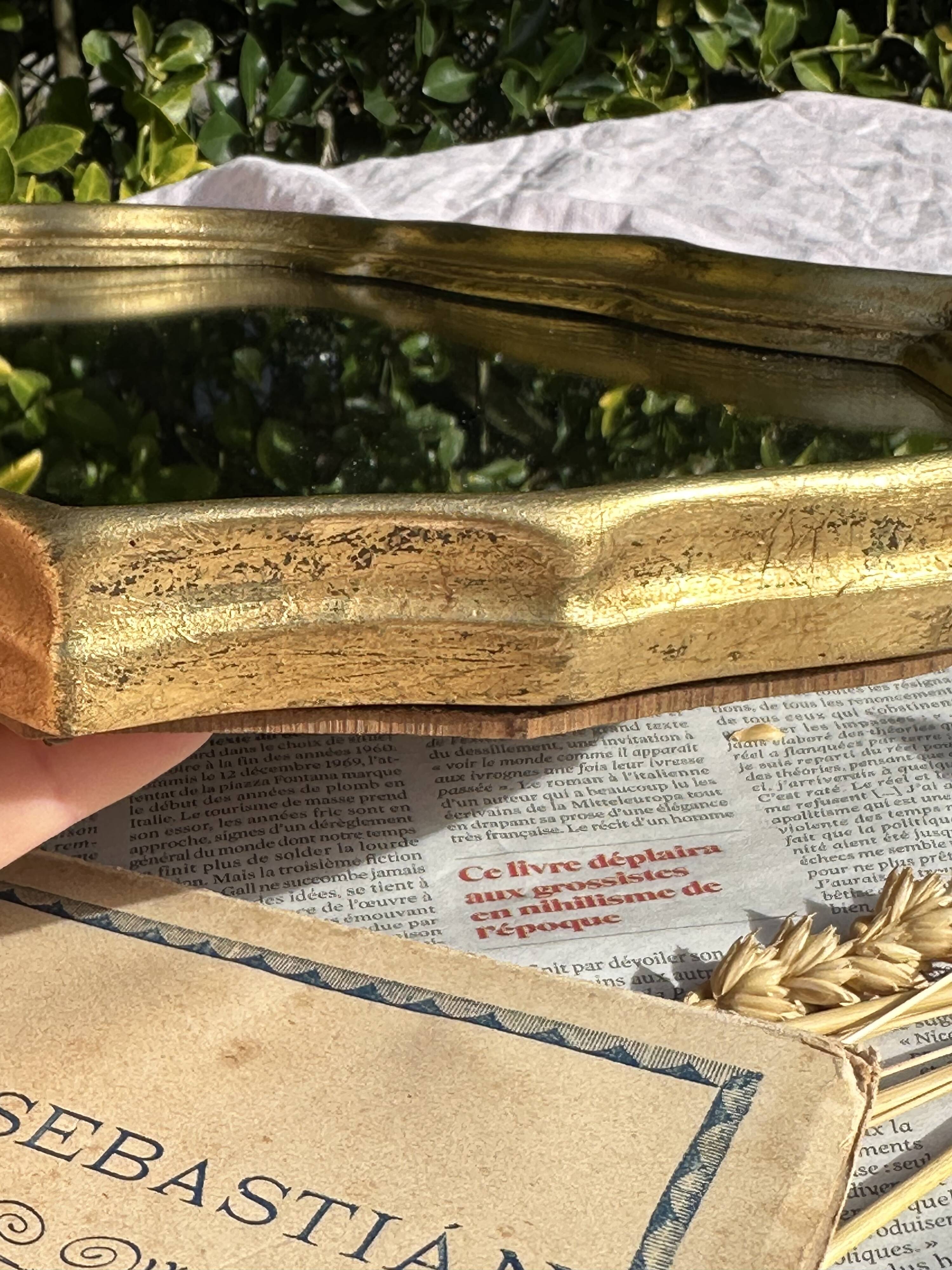 Vintage Golden Wood Carved Mirror in Louis XV Style