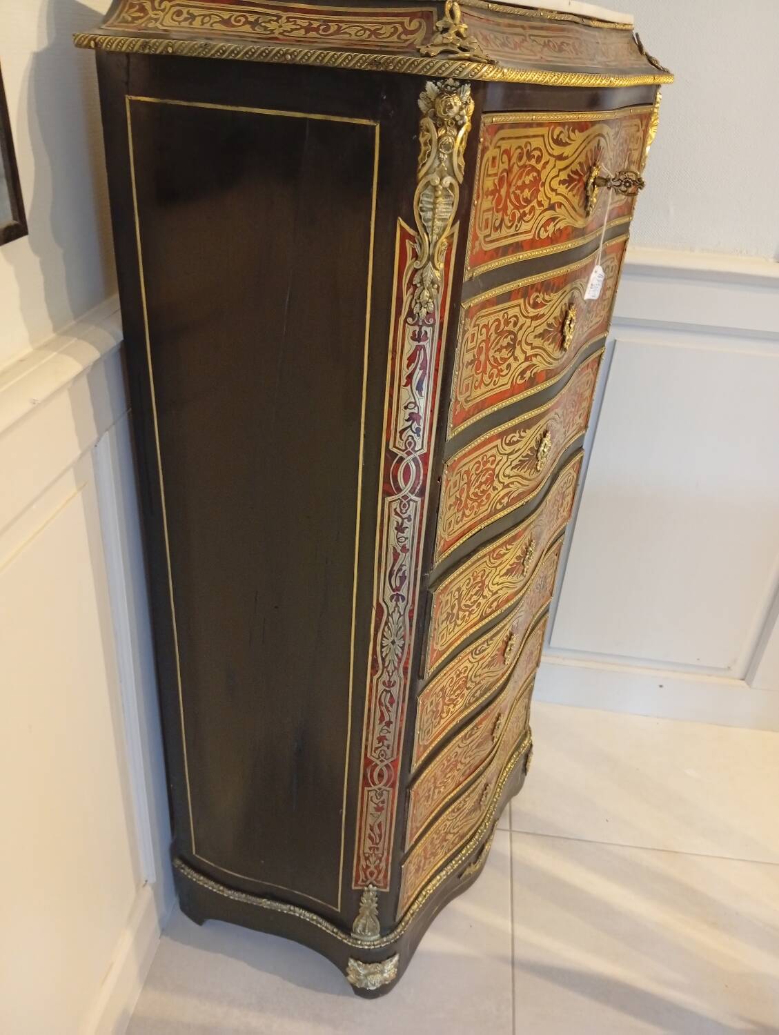 Boulle marquetry secretary desk with weekly drawer