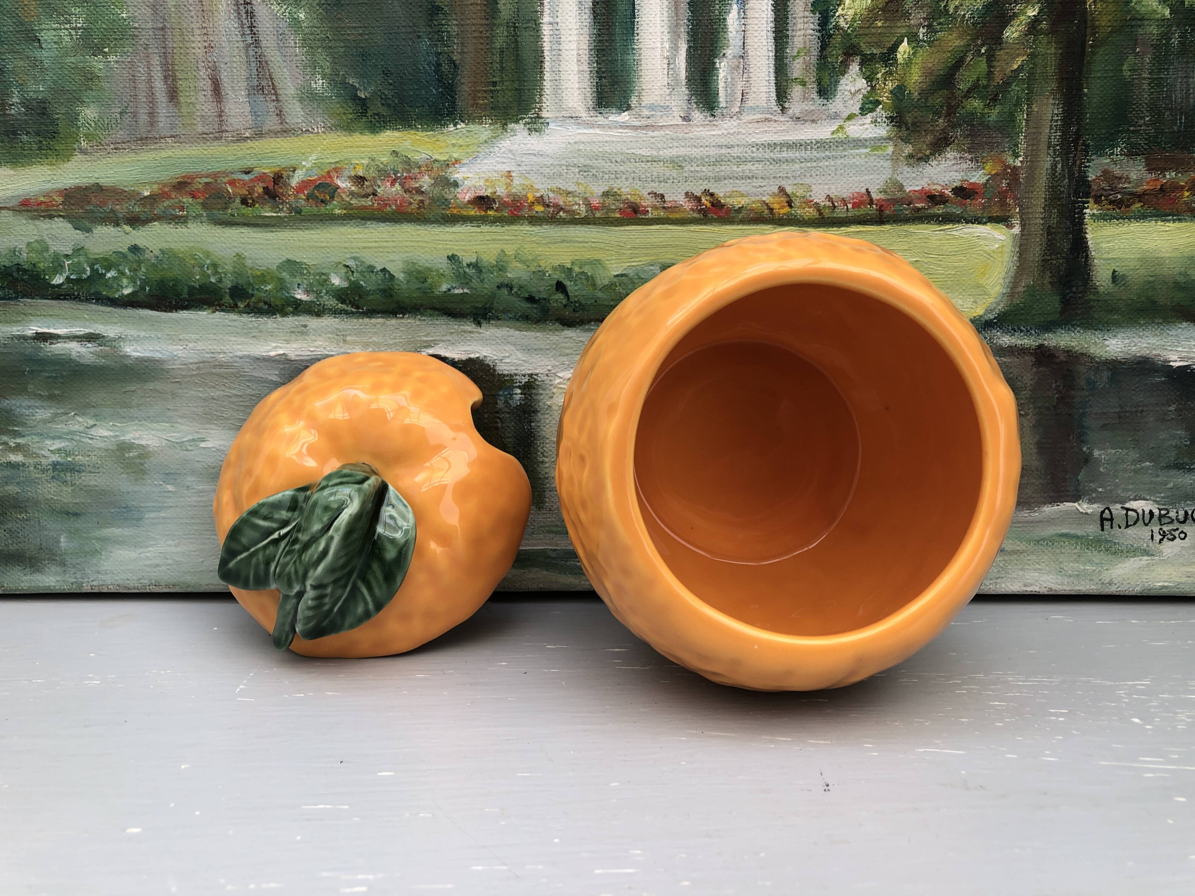 Pot à confiture vintage en barbotine Orange - Année 70.