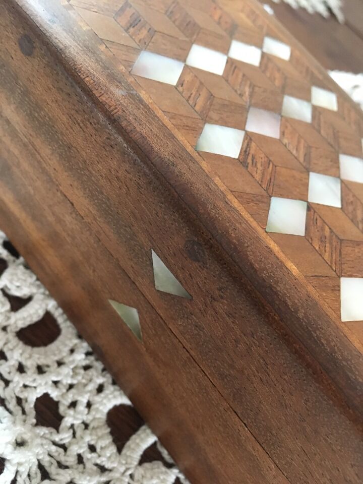 Wooden box encrusted with mother-of-pearl